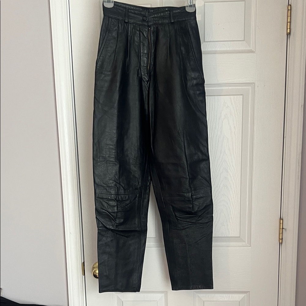Women's Leather Black Straight Leg Pants